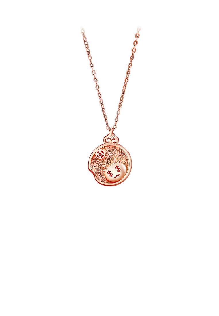 925 Sterling Silver Plated Rose Gold Fashion and Creative Cute Dragon Coin Pendant with Necklace