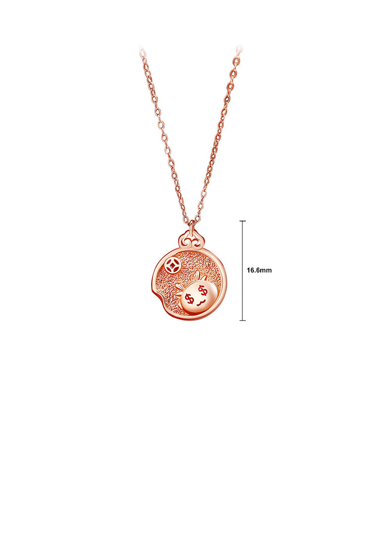 925 Sterling Silver Plated Rose Gold Fashion and Creative Cute Dragon Coin Pendant with Necklace