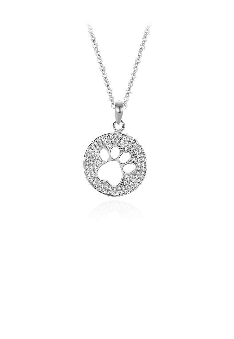 925 Sterling Silver Fashion Brilliant Hollow Cat Claw Geometric Round Pendant with Cubic Zirconia and Necklace - Luxurious Look