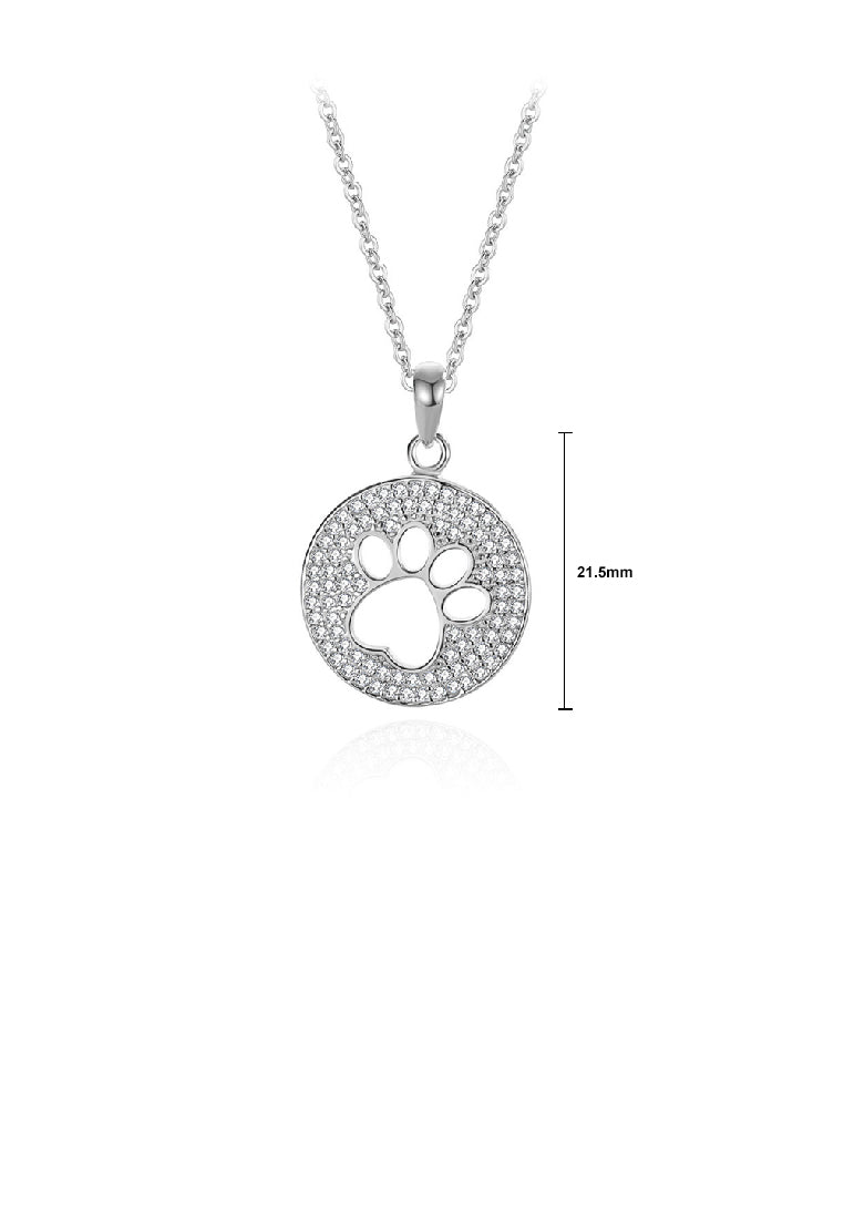 925 Sterling Silver Fashion Brilliant Hollow Cat Claw Geometric Round Pendant with Cubic Zirconia and Necklace - Luxurious Look
