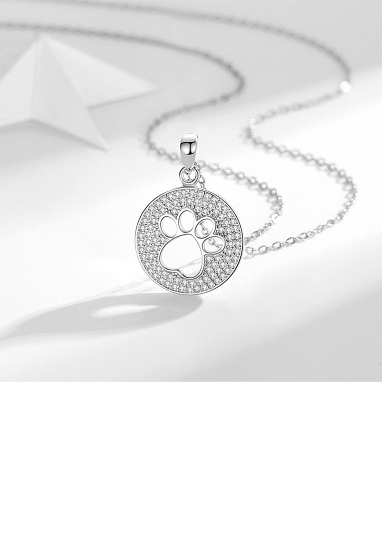 925 Sterling Silver Fashion Brilliant Hollow Cat Claw Geometric Round Pendant with Cubic Zirconia and Necklace - Luxurious Look