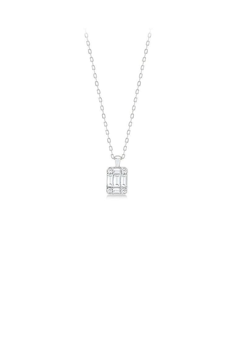 925 Sterling Silver Simple and Fashion Geometric Square Pendant with Cubic Zirconia and Necklace - Luxurious Look