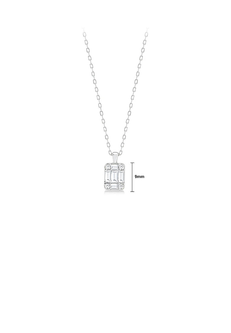 925 Sterling Silver Simple and Fashion Geometric Square Pendant with Cubic Zirconia and Necklace - Luxurious Look