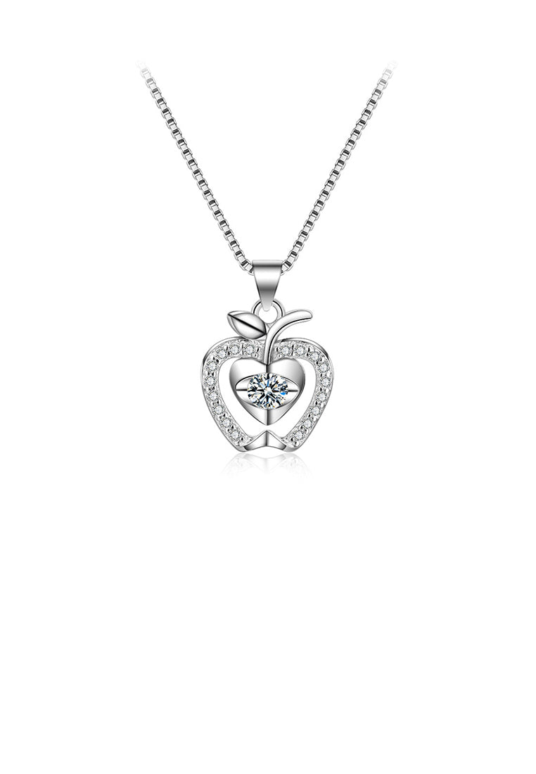 925 Sterling Silver Cute and Sweet Christmas Apple Pendant with Cubic Zirconia and Necklace - Luxurious Look
