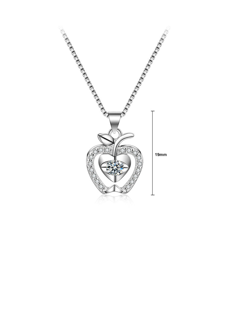 925 Sterling Silver Cute and Sweet Christmas Apple Pendant with Cubic Zirconia and Necklace - Luxurious Look