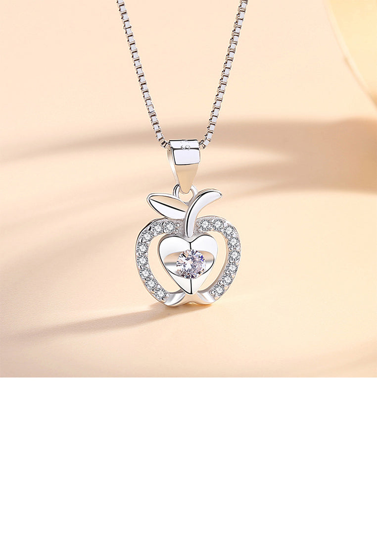 925 Sterling Silver Cute and Sweet Christmas Apple Pendant with Cubic Zirconia and Necklace - Luxurious Look