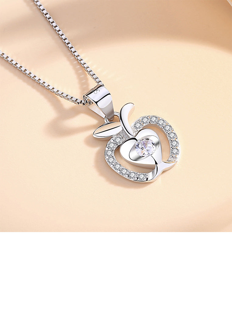 925 Sterling Silver Cute and Sweet Christmas Apple Pendant with Cubic Zirconia and Necklace - Luxurious Look
