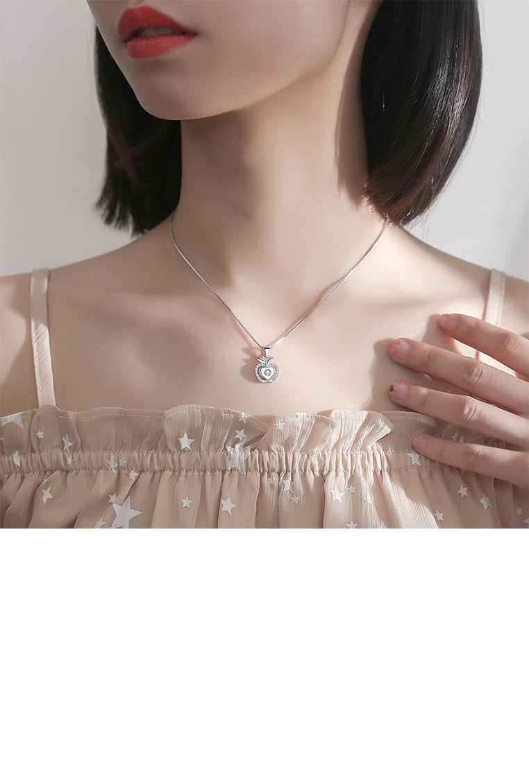 925 Sterling Silver Cute and Sweet Christmas Apple Pendant with Cubic Zirconia and Necklace - Luxurious Look