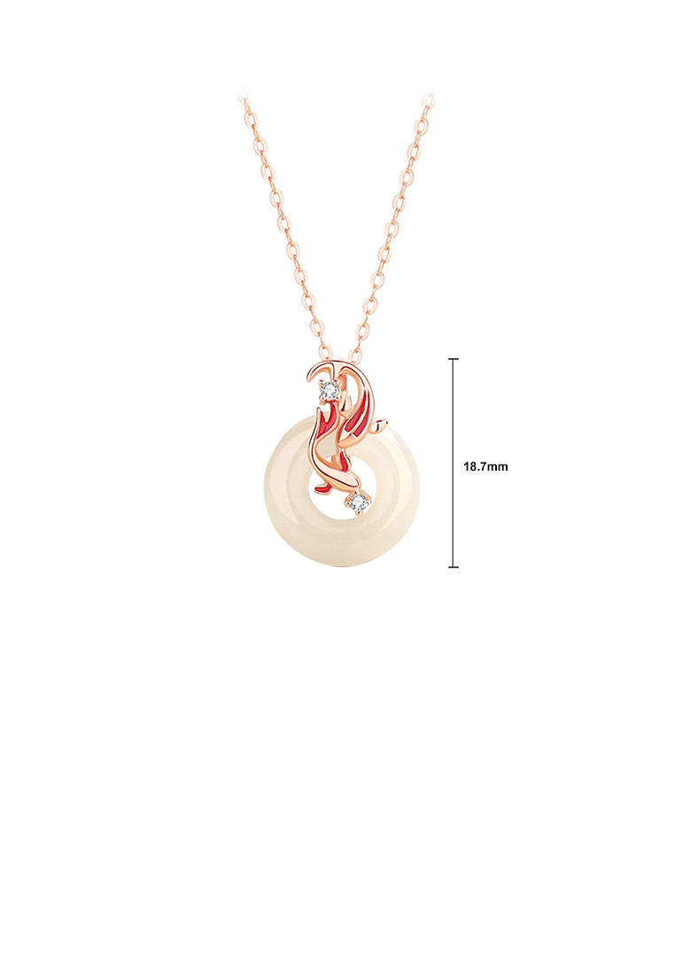 925 Sterling Silver Plated Rose Gold Fashion Vintage Koi Imitation Chalcedony Pendant with Cubic Zirconia and Necklace - Luxurious Look