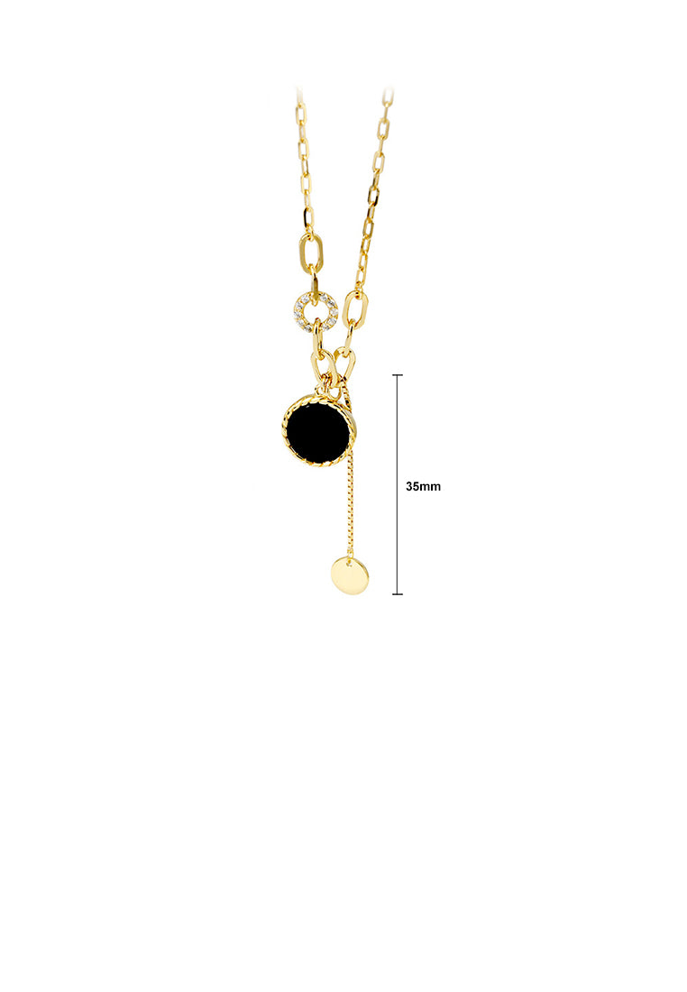 925 Sterling Silver Plated Gold Fashion Simple Geometric Round Imitation Agate Tassel Pendant with Cubic Zirconia and Necklace - Luxurious Look