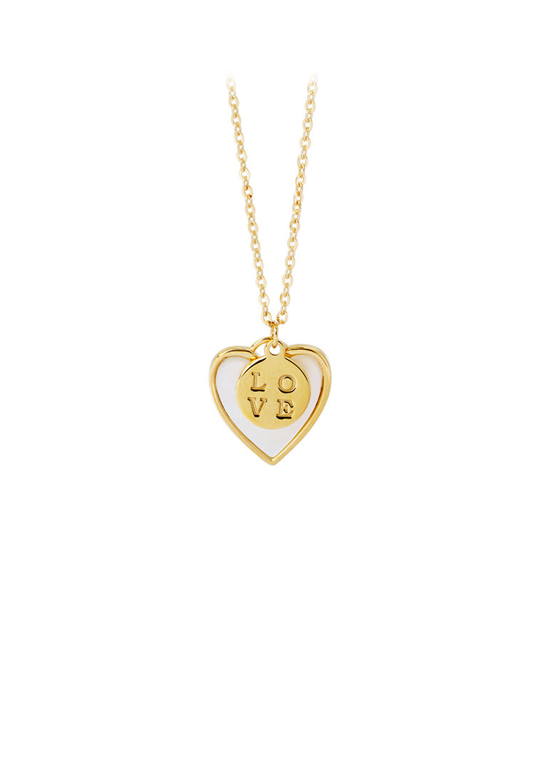 925 Sterling Silver Plated Gold Simple Romantic Love Heart-shaped Mother-of-pearl Pendant with Necklace