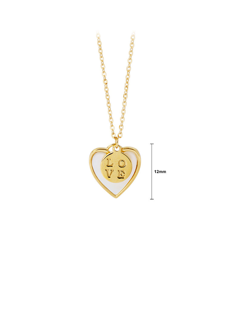 925 Sterling Silver Plated Gold Simple Romantic Love Heart-shaped Mother-of-pearl Pendant with Necklace