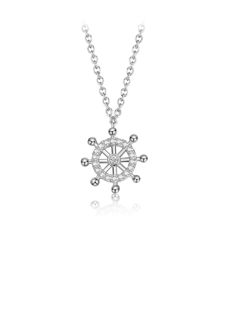925 Sterling Silver Fashion Creative Rudder Pendant with Cubic Zirconia and Necklace - Luxurious Look