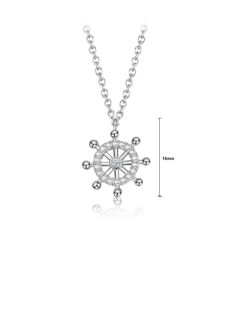 925 Sterling Silver Fashion Creative Rudder Pendant with Cubic Zirconia and Necklace - Luxurious Look