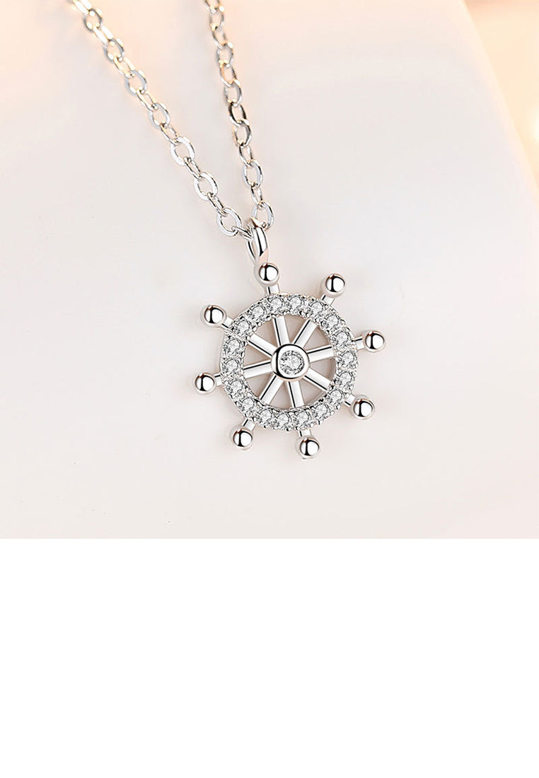 925 Sterling Silver Fashion Creative Rudder Pendant with Cubic Zirconia and Necklace - Luxurious Look