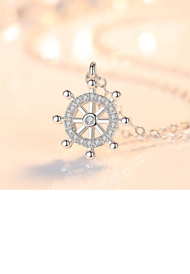 925 Sterling Silver Fashion Creative Rudder Pendant with Cubic Zirconia and Necklace - Luxurious Look