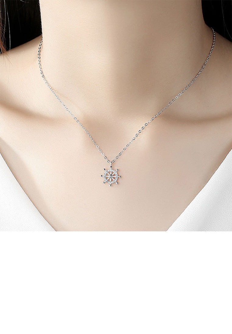 925 Sterling Silver Fashion Creative Rudder Pendant with Cubic Zirconia and Necklace - Luxurious Look