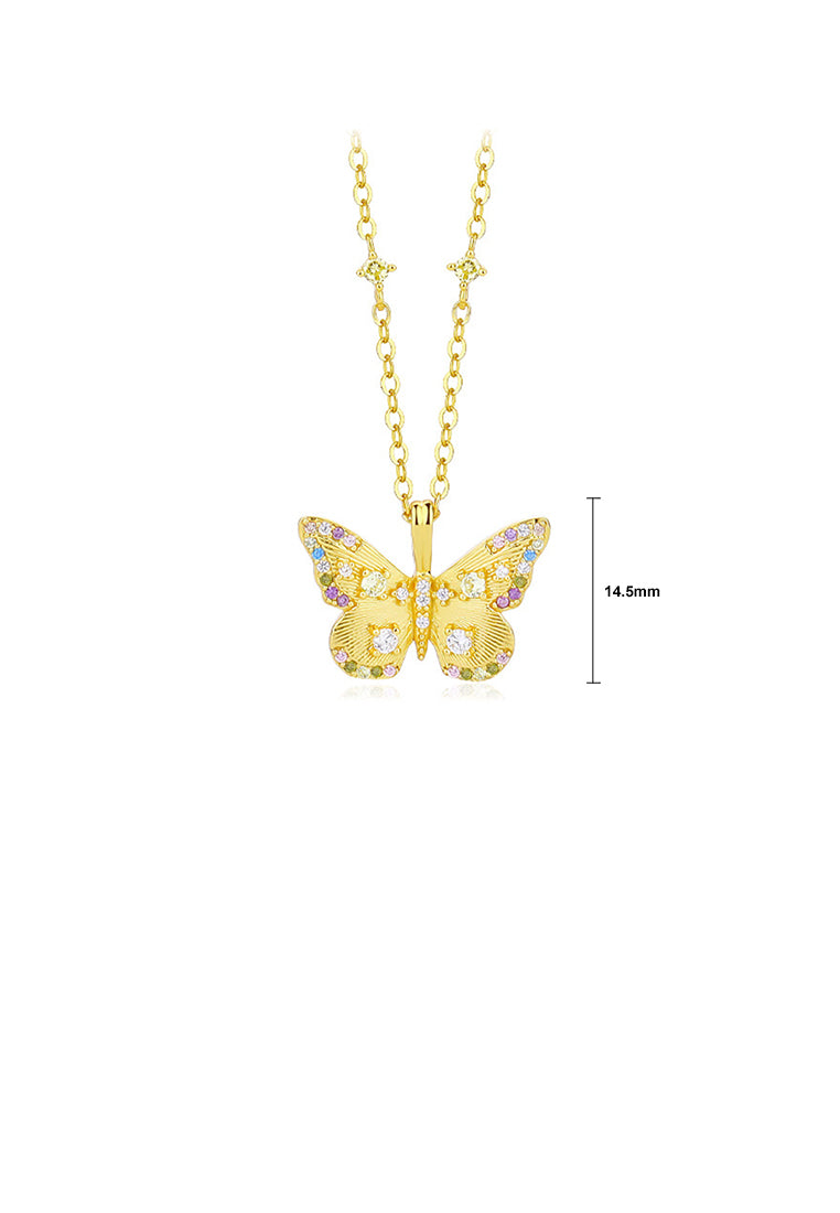 925 Sterling Silver Plated Gold Simple Elegant Butterfly Pendant with Colored Cubic Zirconia and Necklace - Luxurious Look