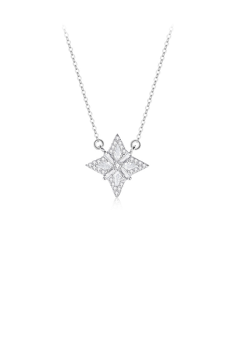 925 Sterling Silver Fashion Brilliant Four-pointed Star Pendant with Cubic Zirconia and Necklace - Luxurious Look