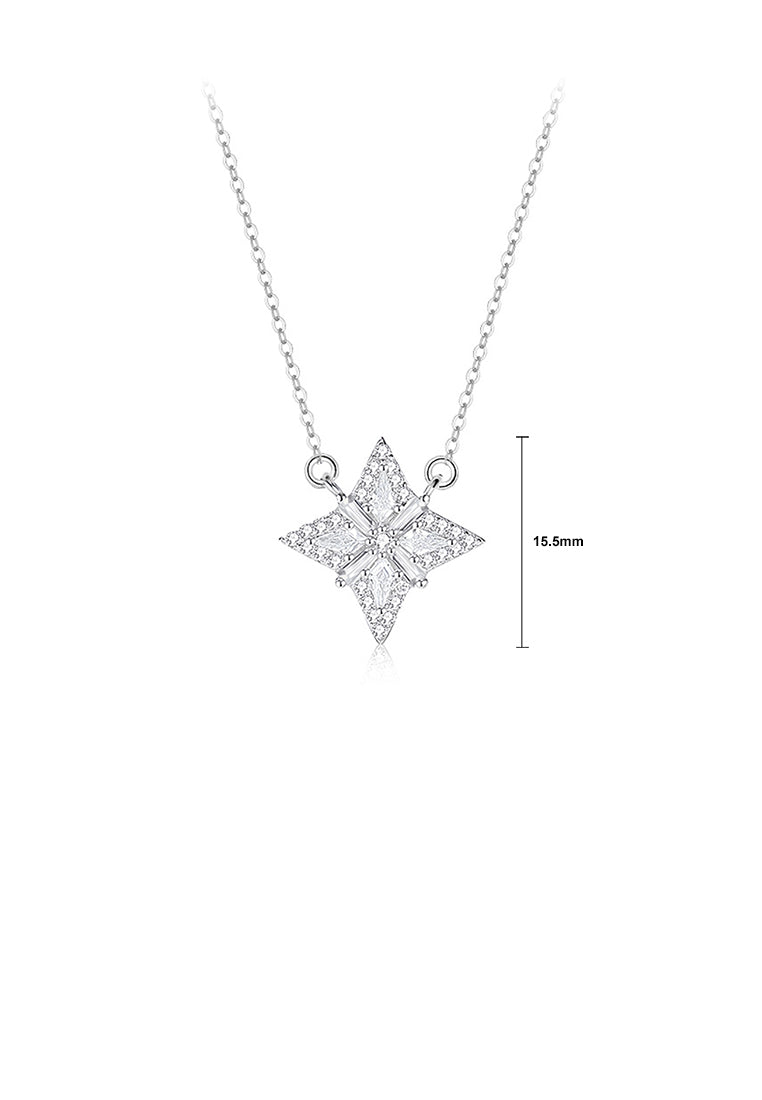 925 Sterling Silver Fashion Brilliant Four-pointed Star Pendant with Cubic Zirconia and Necklace - Luxurious Look