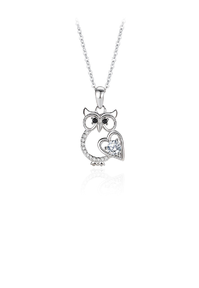 925 Sterling Silver Fashion Temperament Owl Pendant with Cubic Zirconia and Necklace - Luxurious Look