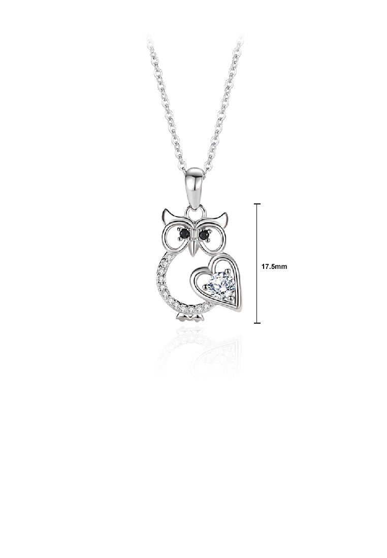 925 Sterling Silver Fashion Temperament Owl Pendant with Cubic Zirconia and Necklace - Luxurious Look