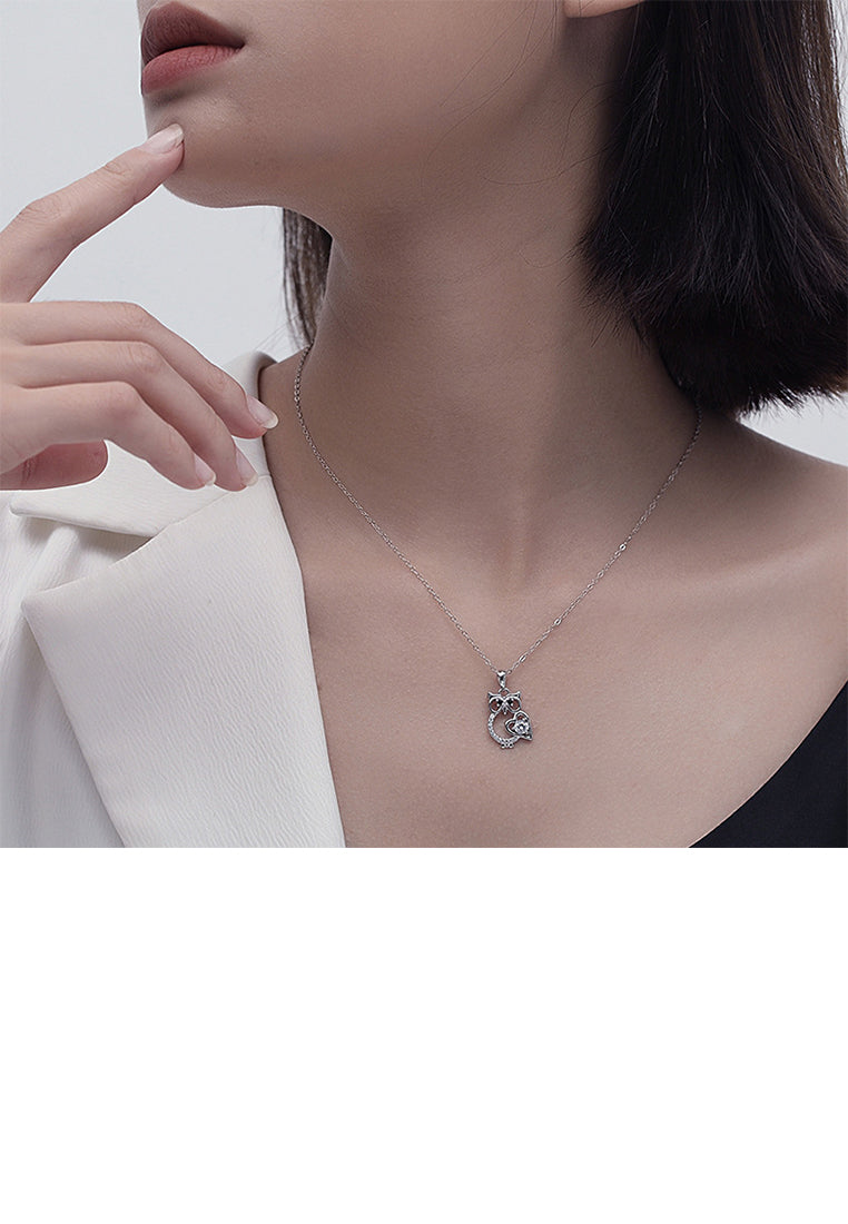 925 Sterling Silver Fashion Temperament Owl Pendant with Cubic Zirconia and Necklace - Luxurious Look