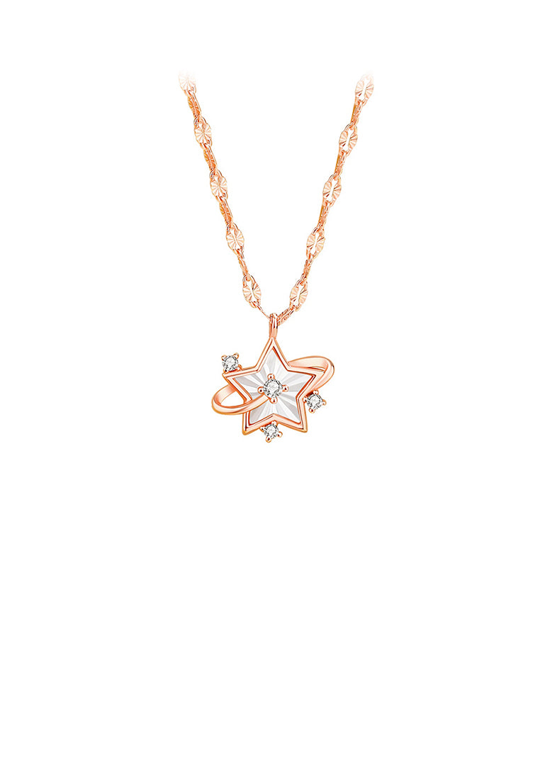 925 Sterling Silver Plated Rose Gold Simple Fashion Star Pendant with Cubic Zirconia and Necklace - Luxurious Look