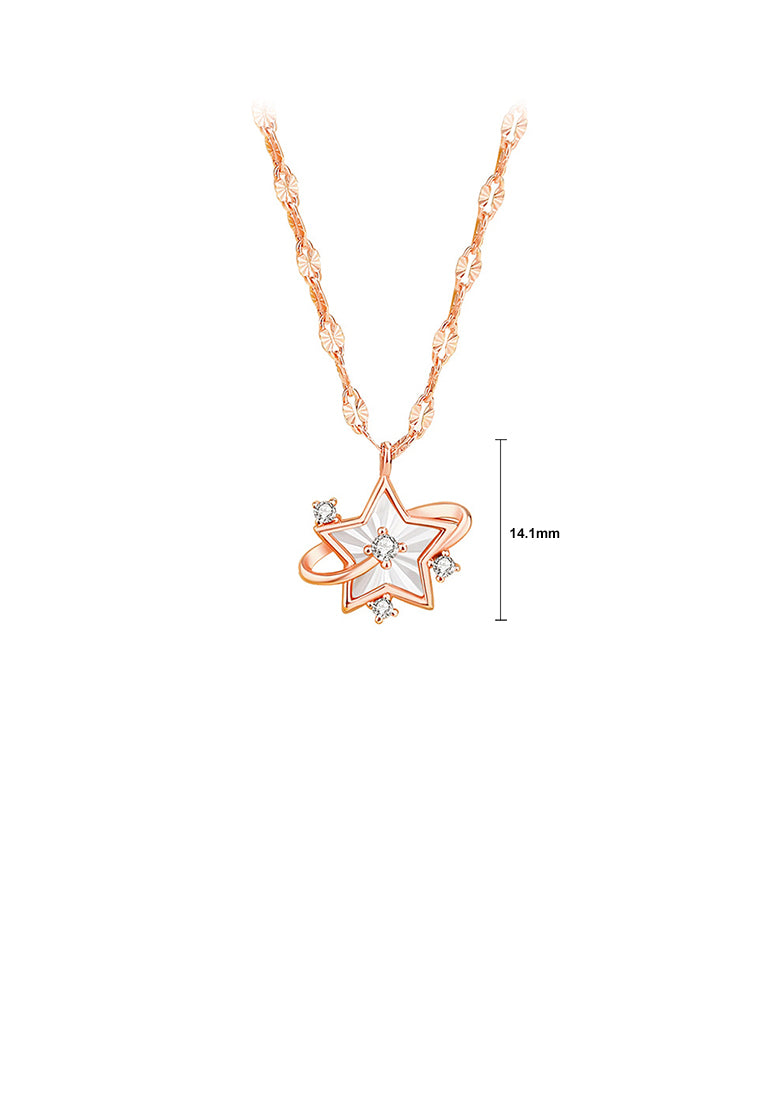925 Sterling Silver Plated Rose Gold Simple Fashion Star Pendant with Cubic Zirconia and Necklace - Luxurious Look