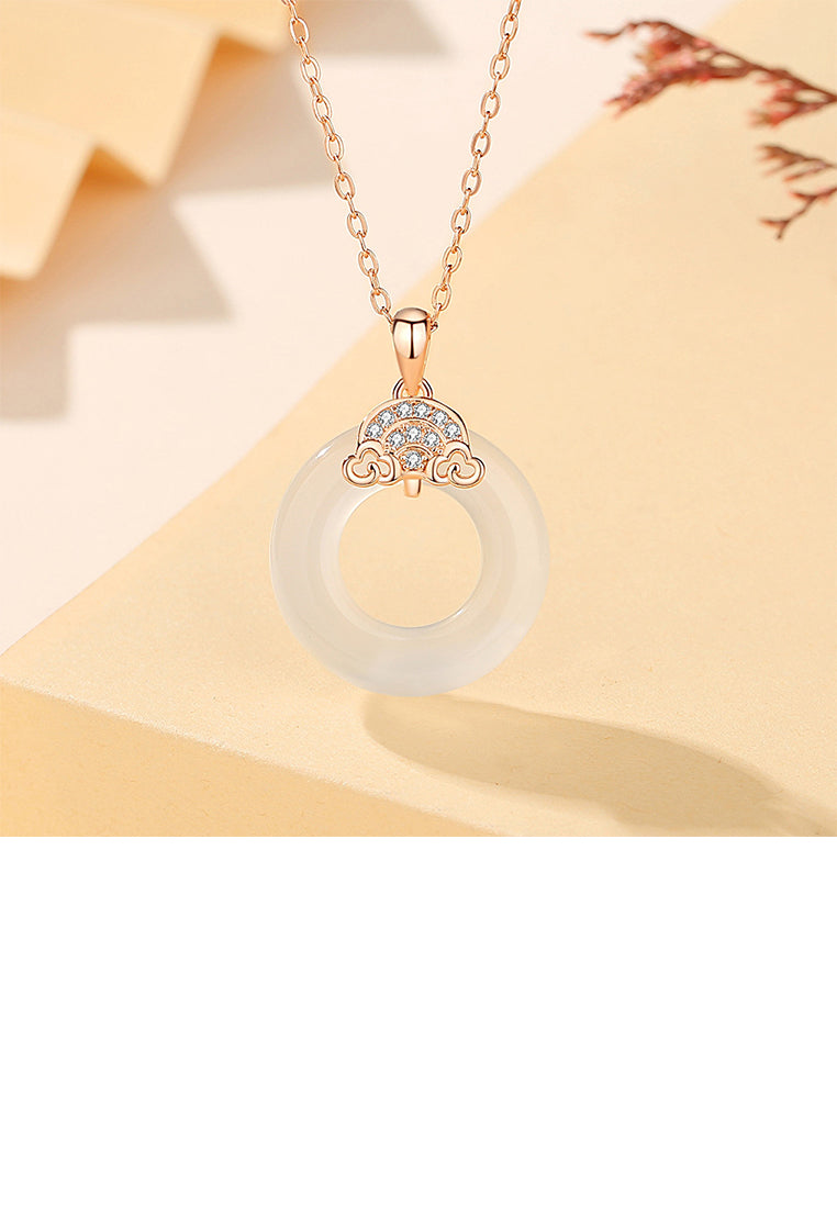 925 Sterling Silver Plated Rose Gold Fashion Vintage Cloud Peace Buckle Pendant with Cubic Zirconia and Necklace - Luxurious Look