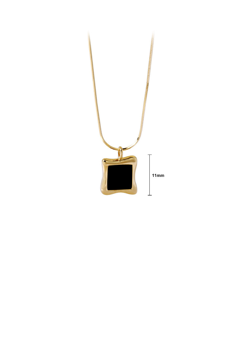 925 Sterling Silver Plated Gold Simple and Fashion Geometric Square Black Imitation Agate Pendant with Necklace