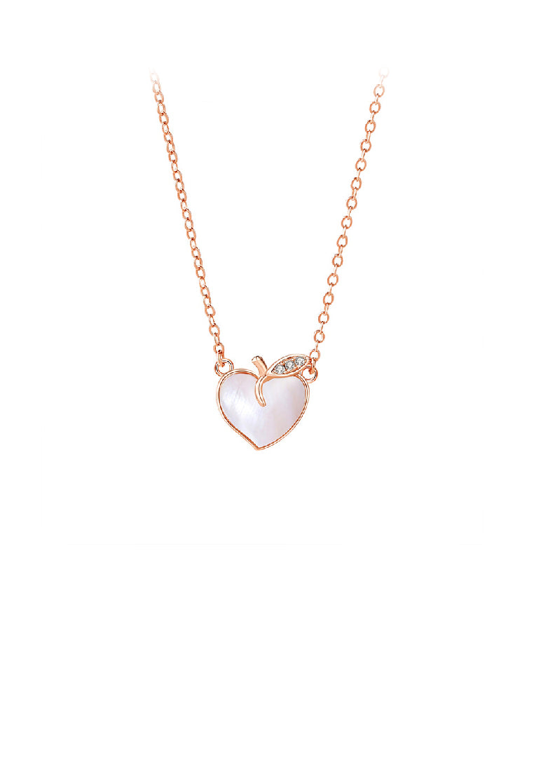 925 Sterling Silver Plated Rose Gold Simple Sweet Peach Heart Pendant with Cubic Zirconia and Necklace - Luxurious Look
