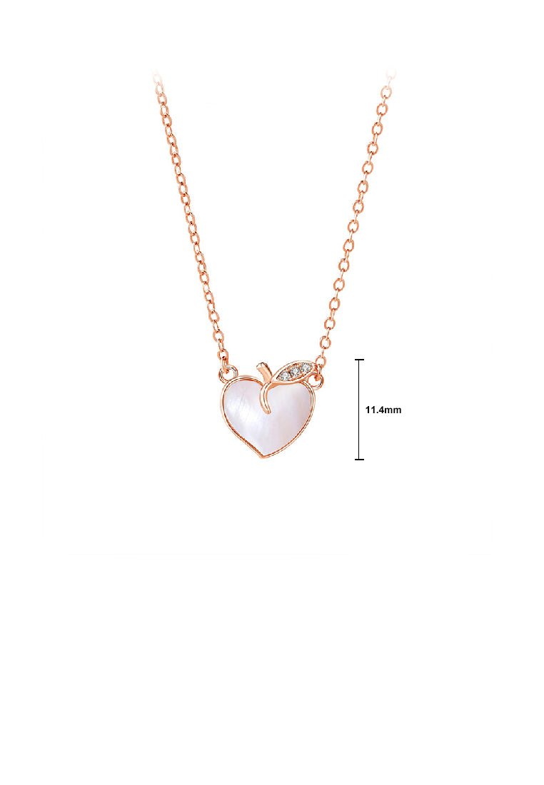 925 Sterling Silver Plated Rose Gold Simple Sweet Peach Heart Pendant with Cubic Zirconia and Necklace - Luxurious Look