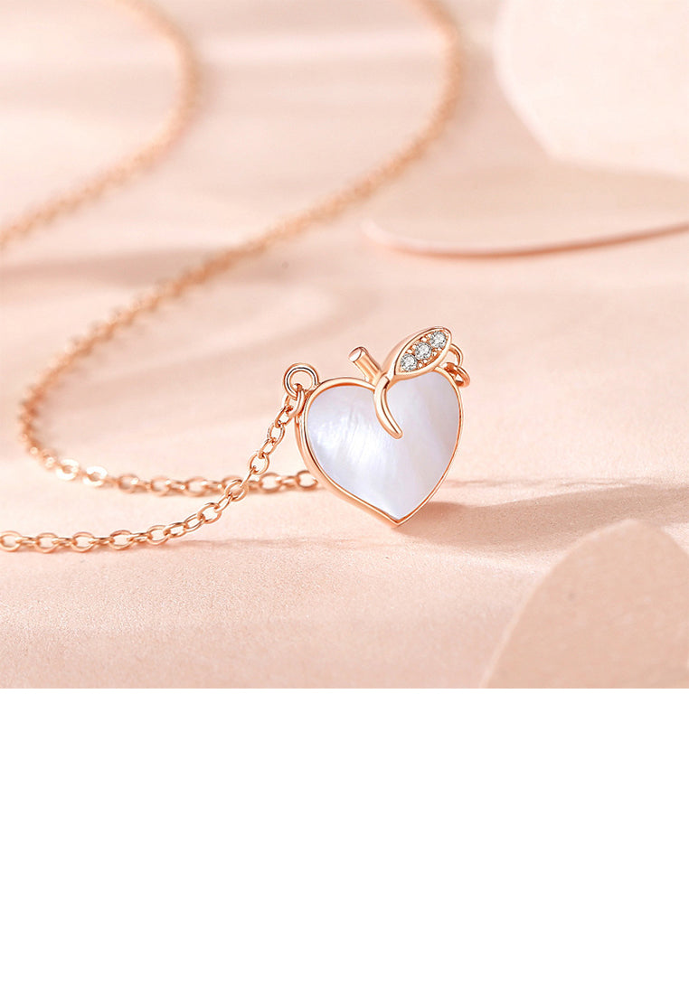 925 Sterling Silver Plated Rose Gold Simple Sweet Peach Heart Pendant with Cubic Zirconia and Necklace - Luxurious Look