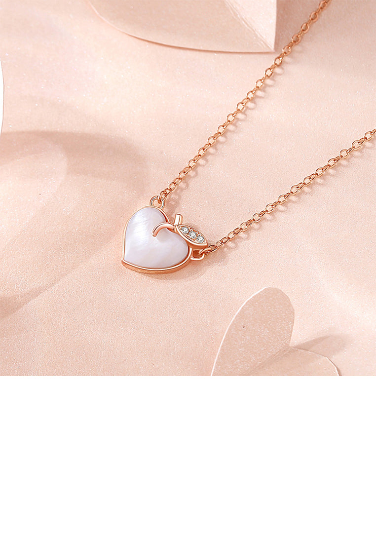925 Sterling Silver Plated Rose Gold Simple Sweet Peach Heart Pendant with Cubic Zirconia and Necklace - Luxurious Look