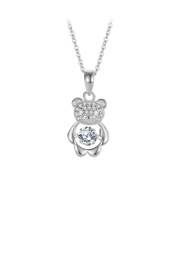 925 Sterling Silver Simple Cute Bear Pendant with Cubic Zirconia and Necklace - Luxurious Look