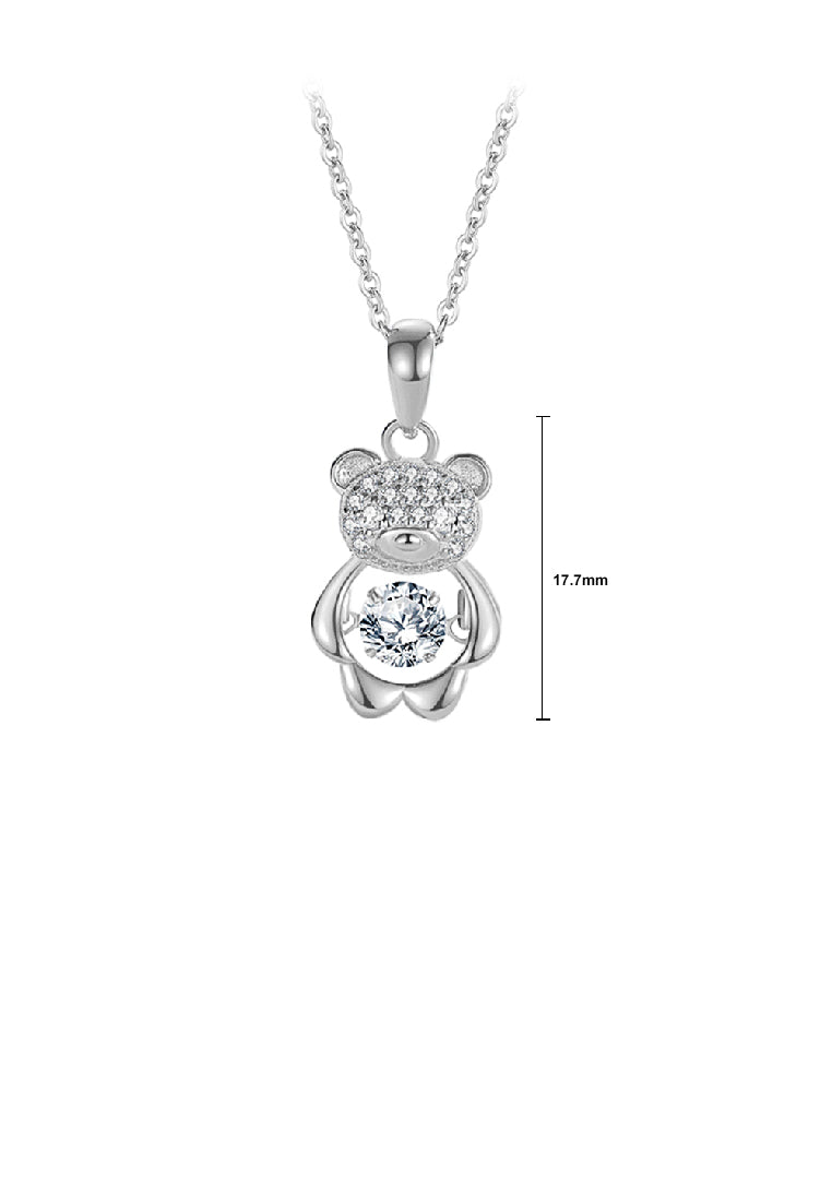 925 Sterling Silver Simple Cute Bear Pendant with Cubic Zirconia and Necklace - Luxurious Look