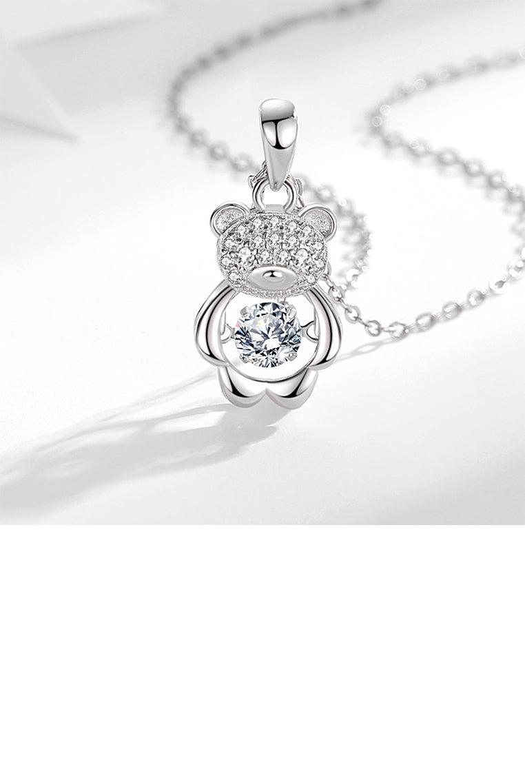 925 Sterling Silver Simple Cute Bear Pendant with Cubic Zirconia and Necklace - Luxurious Look