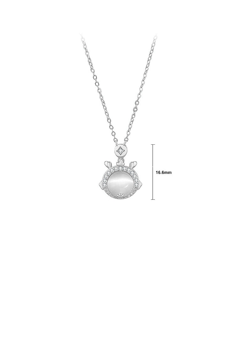 925 Sterling Silver Fashion Vintage Cute Dragon Imitation Cats Eye Pendant with Cubic Zirconia and Necklace - Luxurious Look