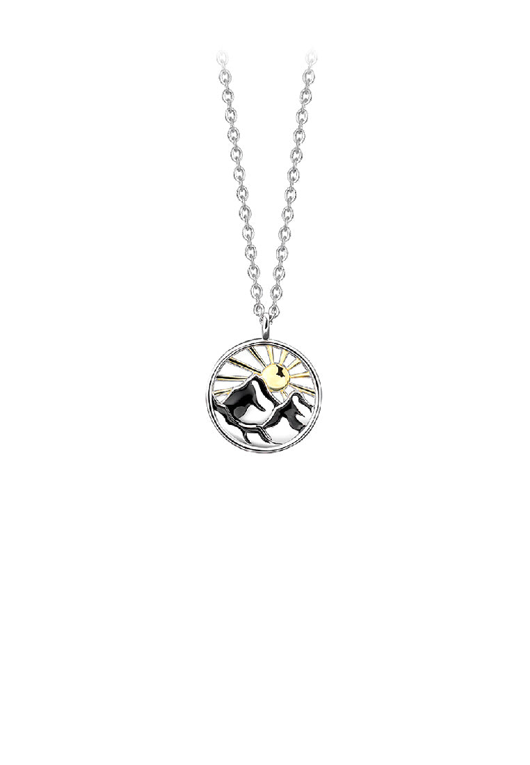925 Sterling Silver Plated Gold Fashion Creative Mountain Sun Geometric Pendant with Necklace