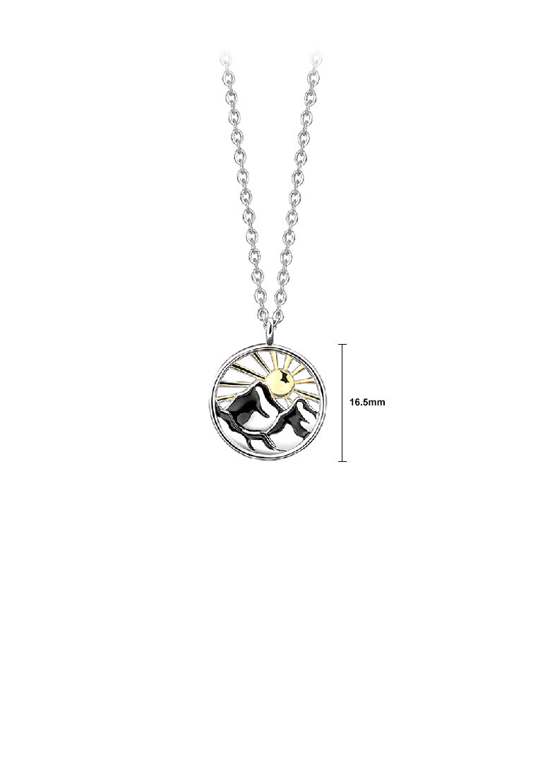 925 Sterling Silver Plated Gold Fashion Creative Mountain Sun Geometric Pendant with Necklace