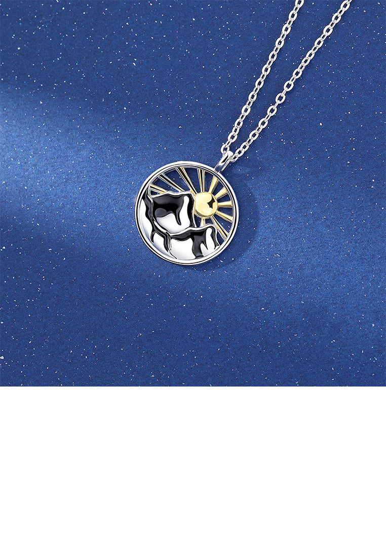 925 Sterling Silver Plated Gold Fashion Creative Mountain Sun Geometric Pendant with Necklace