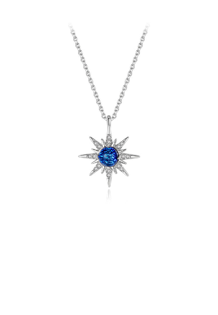 925 Sterling Silver Fashion Temperament Eight-pointed Star Pendant with Cubic Zirconia and Necklace - Luxurious Look