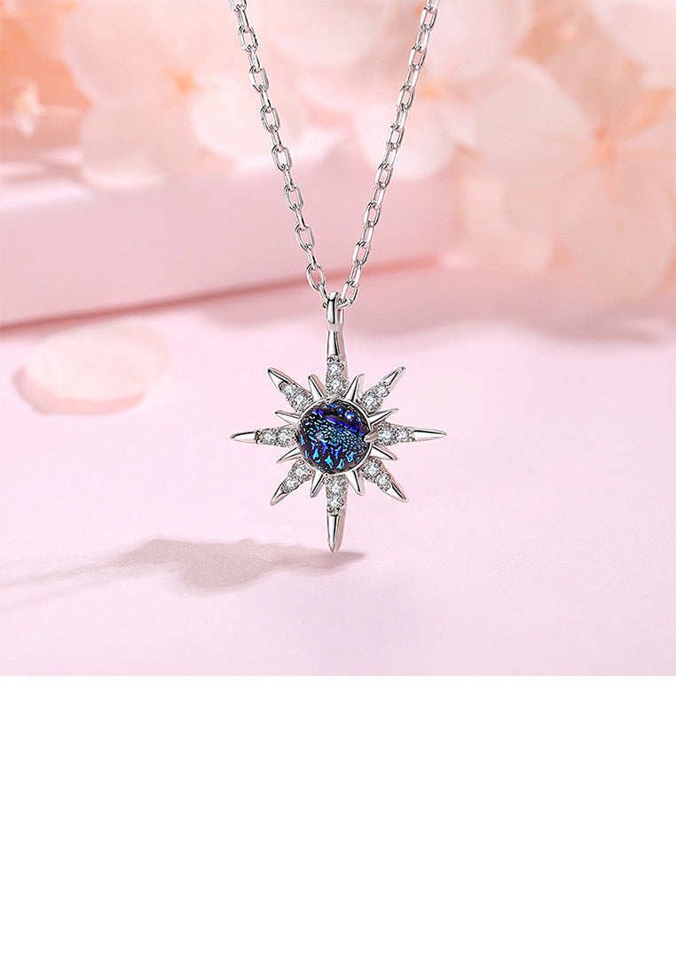 925 Sterling Silver Fashion Temperament Eight-pointed Star Pendant with Cubic Zirconia and Necklace - Luxurious Look