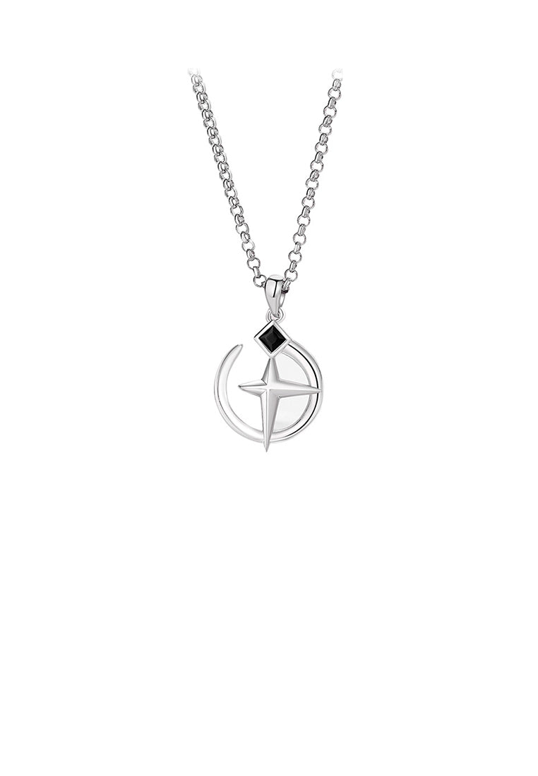 925 Sterling Silver Fashion Simple Cross Geometric Pendant with Black Cubic Zirconia and Necklace - Luxurious Look