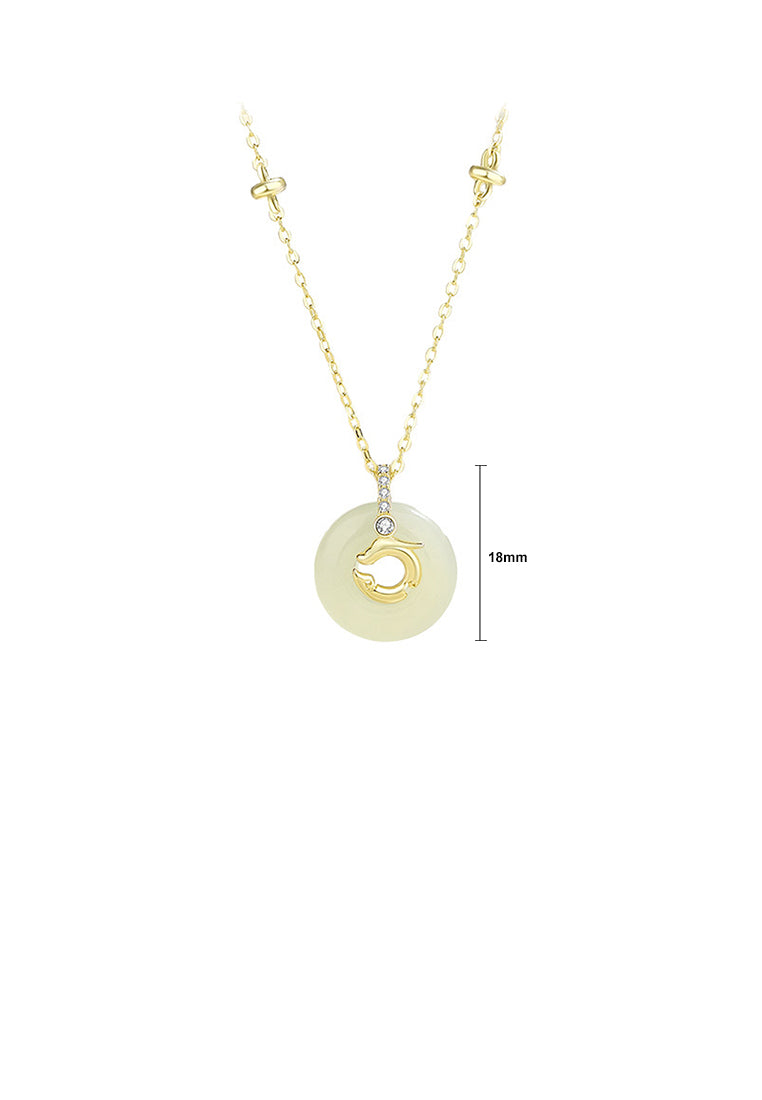 925 Sterling Silver Plated Gold Fashion Simple Dragon Peace Buckle Circle Pendant with Cubic Zirconia and Necklace - Luxurious Look