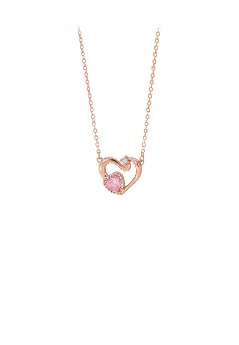 925 Sterling Silver Plated Rose Gold Simple and Fashion Heart-shaped Pendant with Cubic Zirconia and Necklace - Luxurious Look
