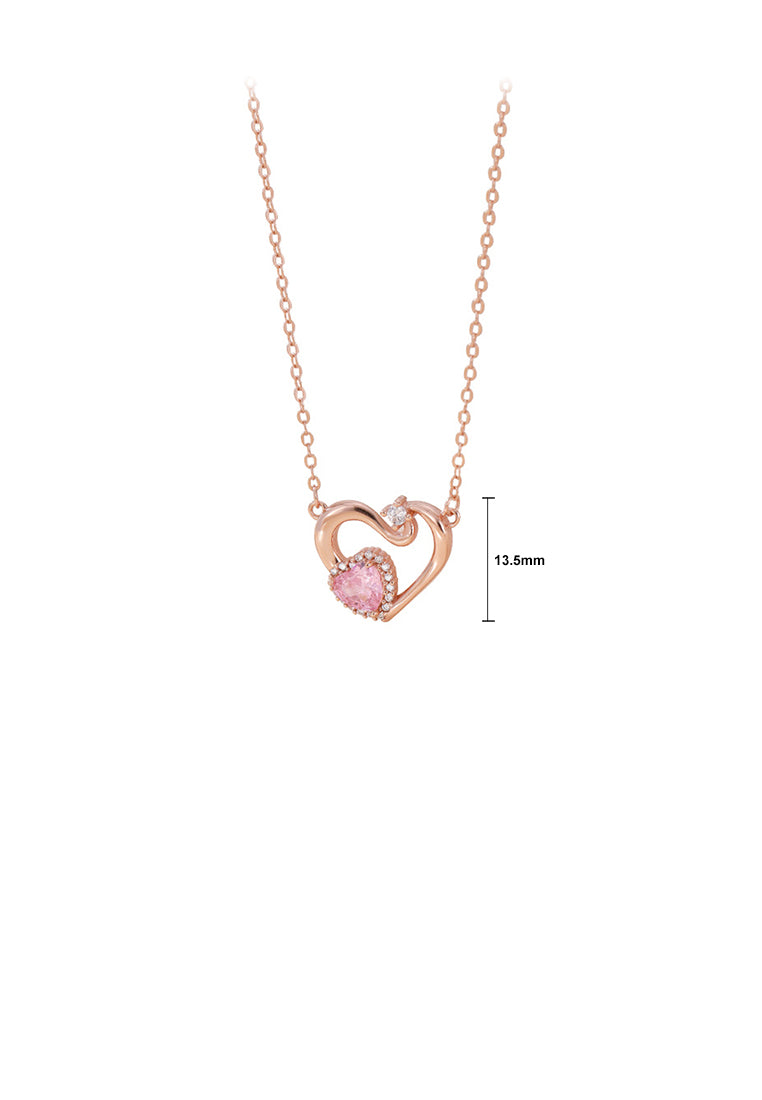 925 Sterling Silver Plated Rose Gold Simple and Fashion Heart-shaped Pendant with Cubic Zirconia and Necklace - Luxurious Look