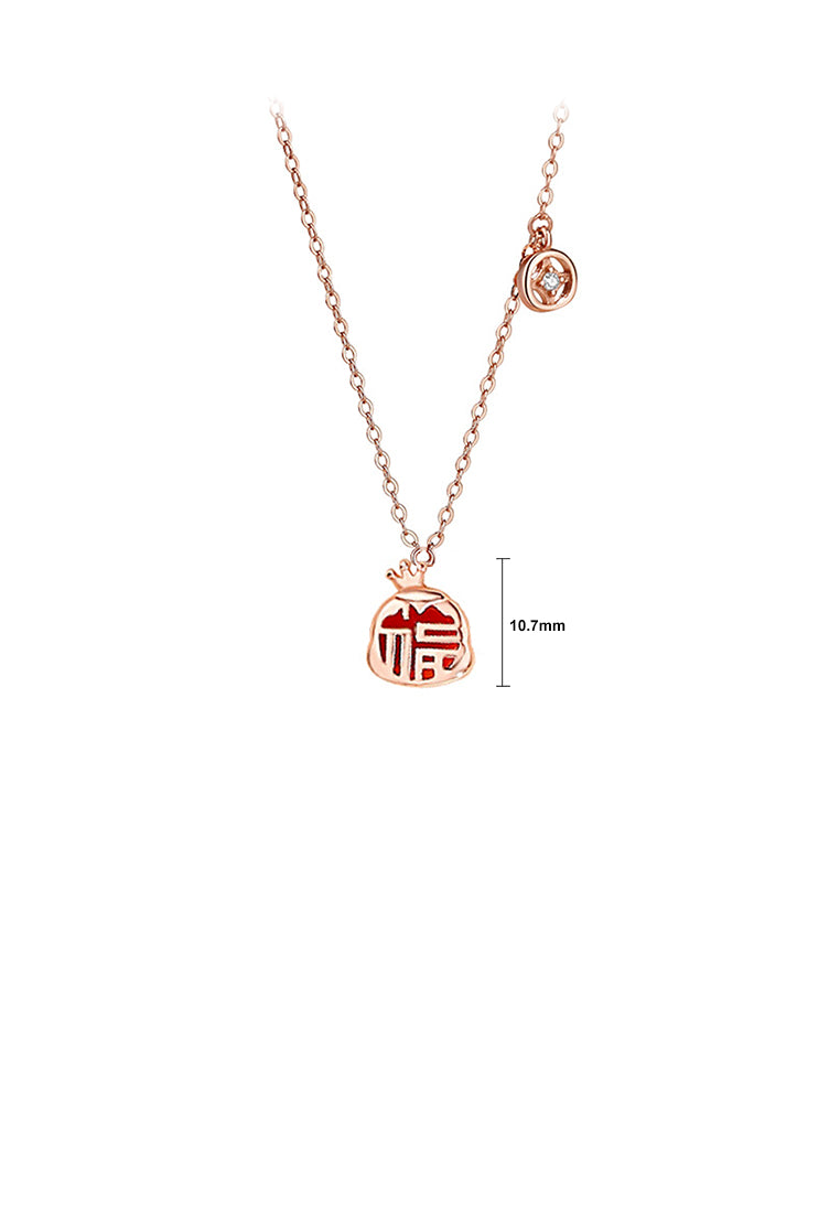 925 Sterling Silver Rose Plated Gold Fashion Vintage Zodiac Snake Imitation Agate Pendant with Cubic Zirconia and Necklace - Luxurious Look