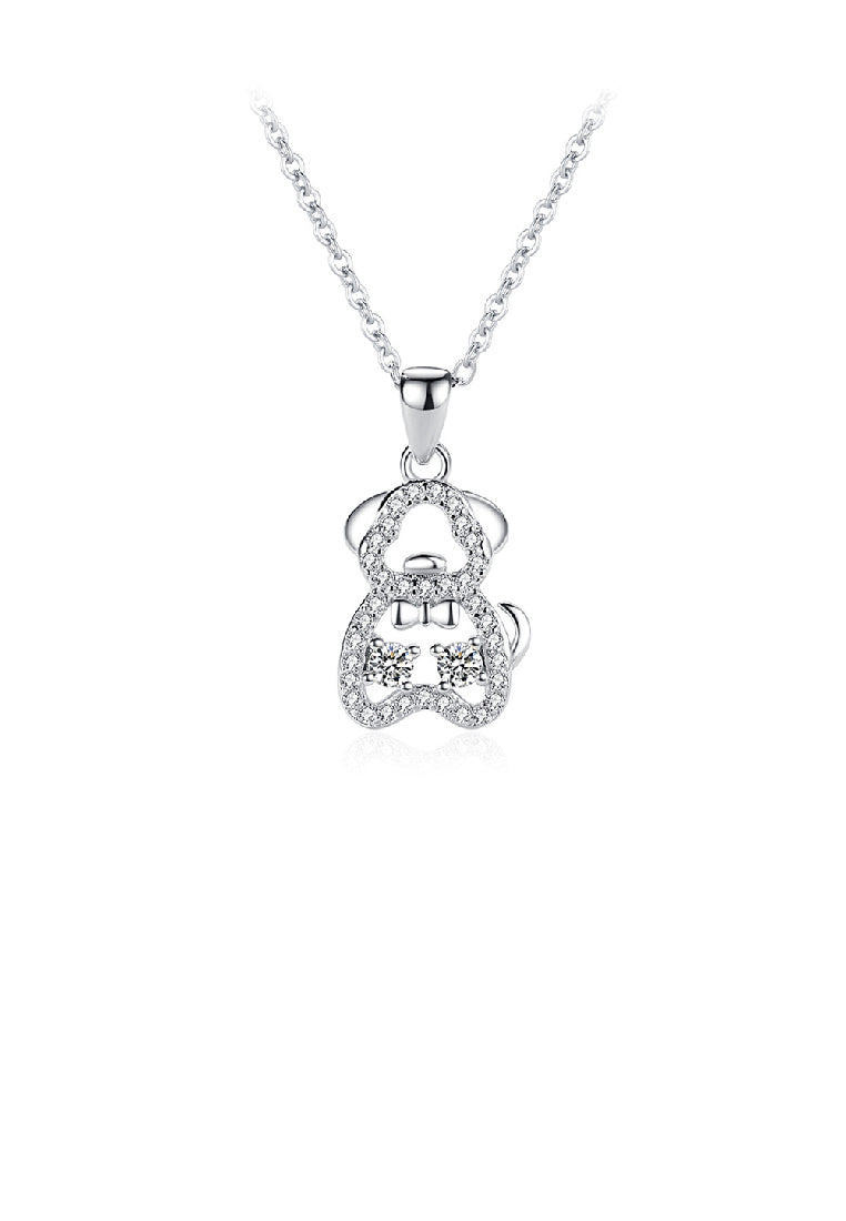 925 Sterling Silver Fashion Cute Puppy Pendant with Cubic Zirconia and Necklace - Luxurious Look